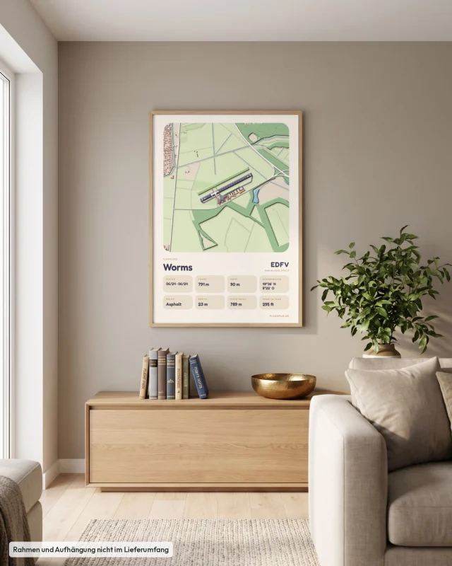 Poster Worms im Stil Clay: Wohnzimmer – Sideboard mit Fliegerbüchern, Eiche