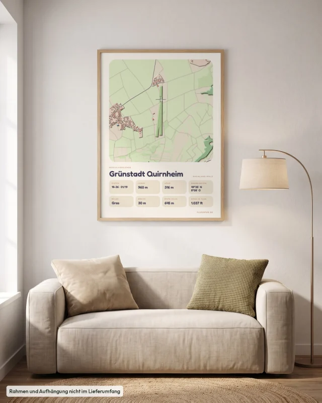Poster Grünstadt Quirnheim im Stil Clay: Wohnzimmer – Sofa, Eiche