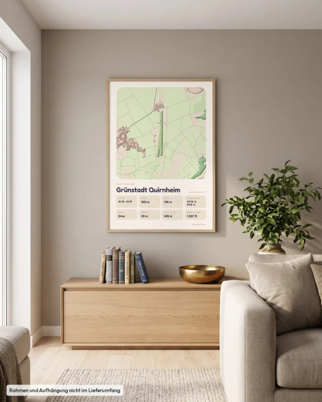 Poster Grünstadt Quirnheim im Stil Clay: Wohnzimmer – Sideboard mit Fliegerbüchern, Eiche