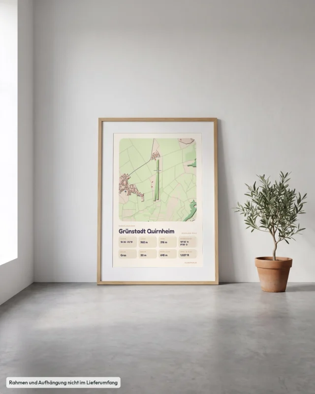 Poster Grünstadt Quirnheim im Stil Clay: Angelehnt – Eiche mit Passepartout, Betonboden
