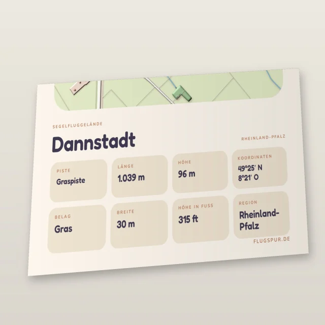 Poster Dannstadt im Stil Clay: Detailansicht von Name, Kennung, Piste und Koordinaten