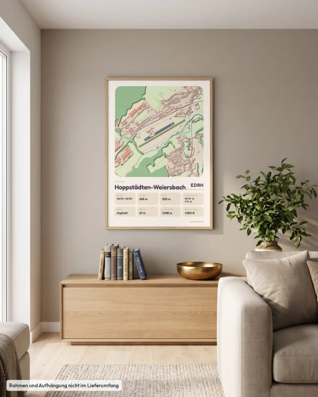 Poster Hoppstädten-Weiersbach im Stil Clay: Wohnzimmer – Sideboard mit Fliegerbüchern, Eiche