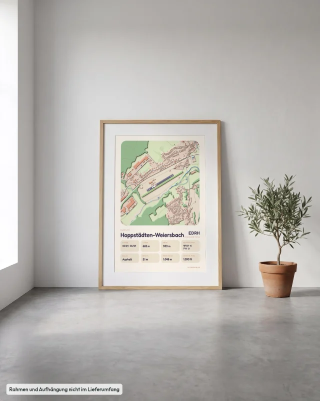 Poster Hoppstädten-Weiersbach im Stil Clay: Angelehnt – Eiche mit Passepartout, Betonboden