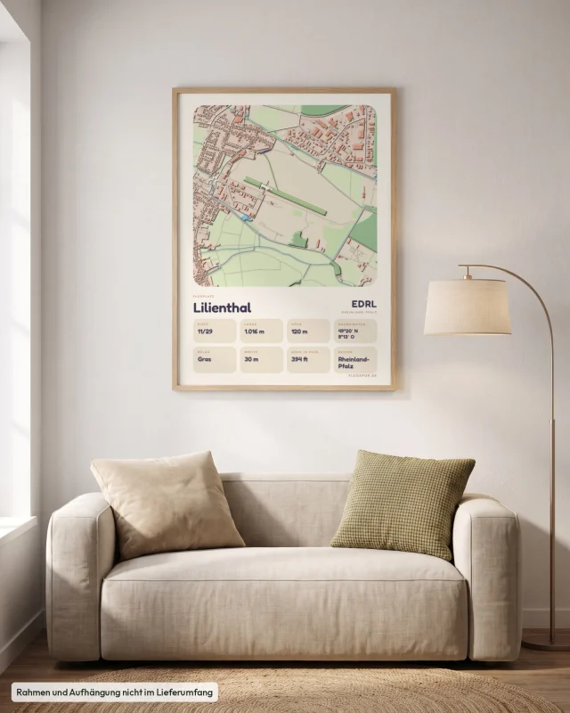 Poster Lilienthal im Stil Clay: Wohnzimmer – Sofa, Eiche