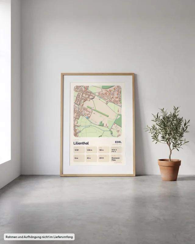 Poster Lilienthal im Stil Clay: Angelehnt – Eiche mit Passepartout, Betonboden