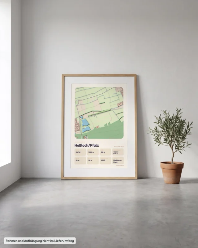 Poster Segelfluggelände Haßloch/Pfalz gerahmt, an die Wand gelehnt, Stil Clay
