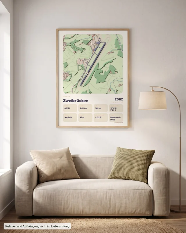 Poster Zweibrücken im Stil Clay: Wohnzimmer – Sofa, Eiche