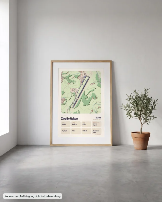 Poster Zweibrücken im Stil Clay: Angelehnt – Eiche mit Passepartout, Betonboden