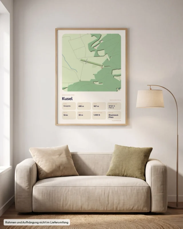 Poster Kusel im Stil Clay: Wohnzimmer – Sofa, Eiche