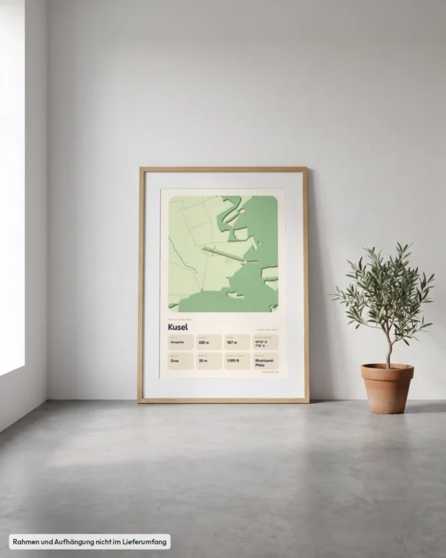 Poster Kusel im Stil Clay: Angelehnt – Eiche mit Passepartout, Betonboden