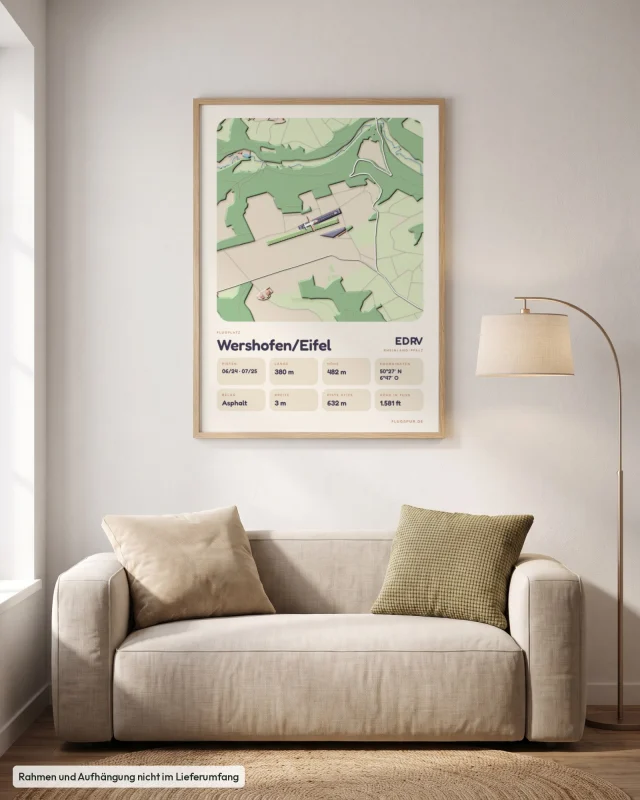 Poster Wershofen/Eifel im Stil Clay: Wohnzimmer – Sofa, Eiche