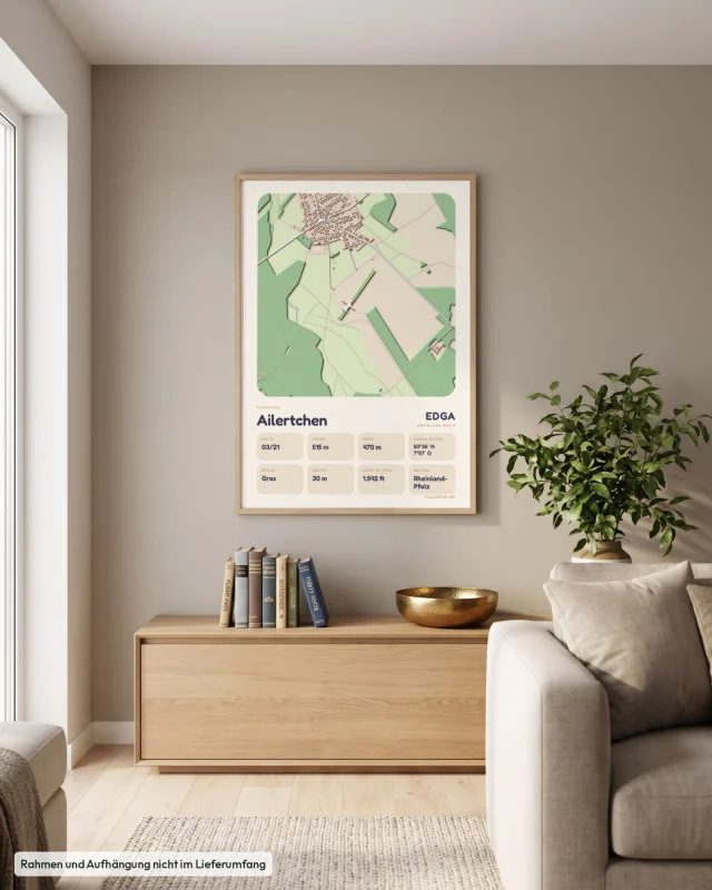 Poster Ailertchen im Stil Clay: Wohnzimmer – Sideboard mit Fliegerbüchern, Eiche