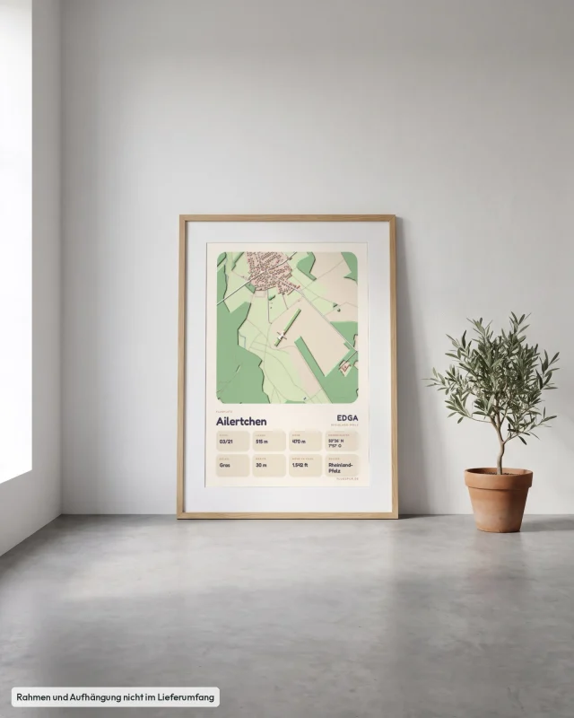 Poster Ailertchen im Stil Clay: Angelehnt – Eiche mit Passepartout, Betonboden