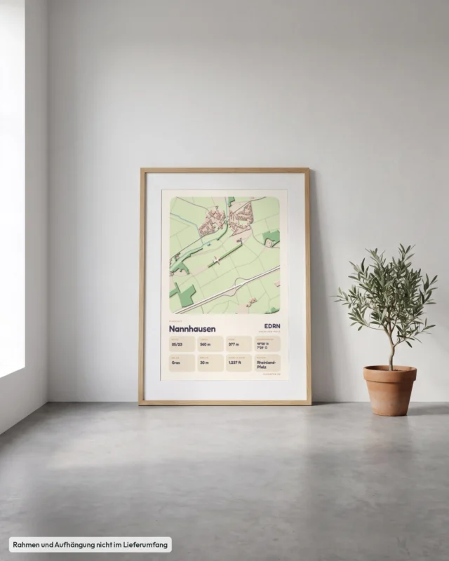 Poster Flugplatz Nannhausen (EDRN) gerahmt, an die Wand gelehnt, Stil Clay
