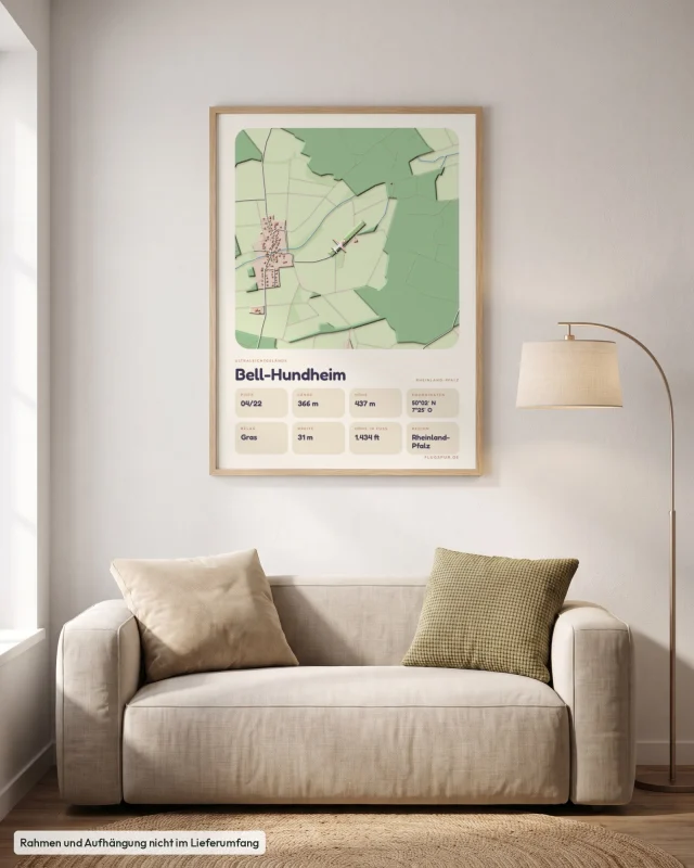 Poster Bell-Hundheim im Stil Clay: Wohnzimmer – Sofa, Eiche