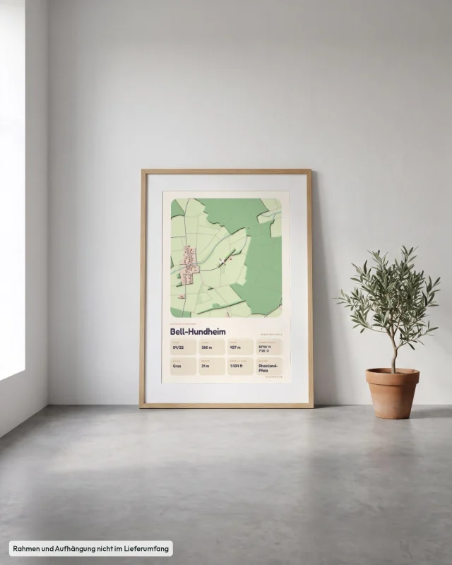 Poster Bell-Hundheim im Stil Clay: Angelehnt – Eiche mit Passepartout, Betonboden