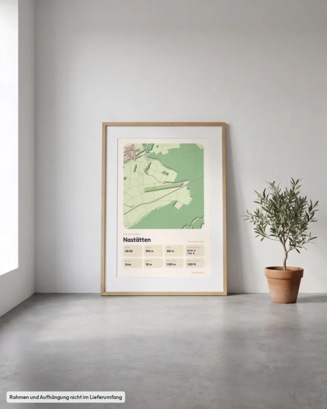 Poster Nastätten im Stil Clay: Angelehnt – Eiche mit Passepartout, Betonboden