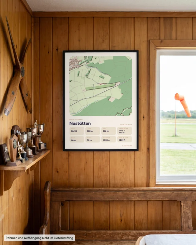 Poster Nastätten im Stil Clay: Clubheim – Holzwand, Propeller, Windsack