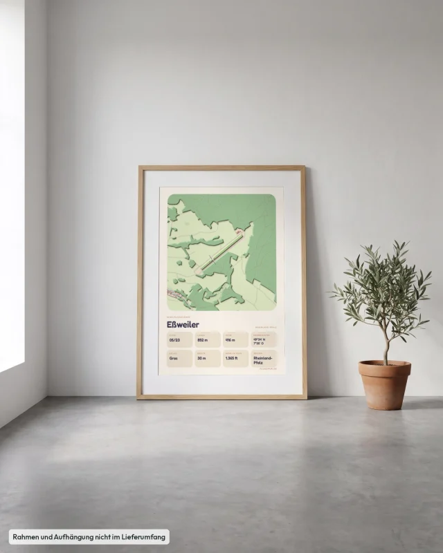 Poster Eßweiler im Stil Clay: Angelehnt – Eiche mit Passepartout, Betonboden