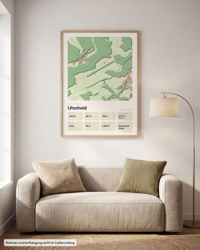 Poster Utscheid im Stil Clay: Wohnzimmer – Sofa, Eiche