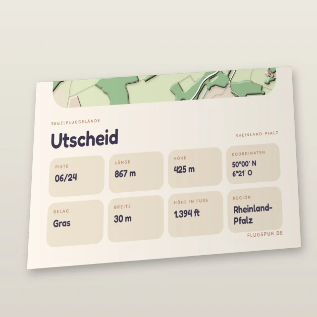 Poster Utscheid im Stil Clay: Detailansicht von Name, Kennung, Piste und Koordinaten