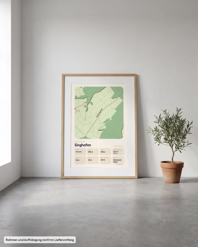 Poster Singhofen im Stil Clay: Angelehnt – Eiche mit Passepartout, Betonboden