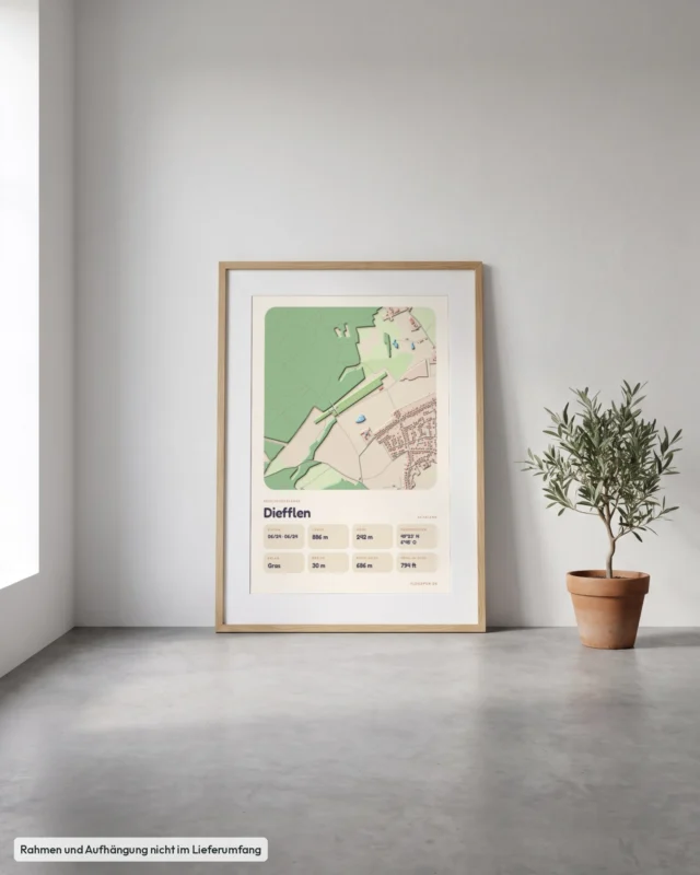 Poster Segelfluggelände Diefflen gerahmt, an die Wand gelehnt, Stil Clay