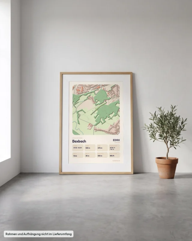 Poster Segelfluggelände Bexbach (EDRX) gerahmt, an die Wand gelehnt, Stil Clay