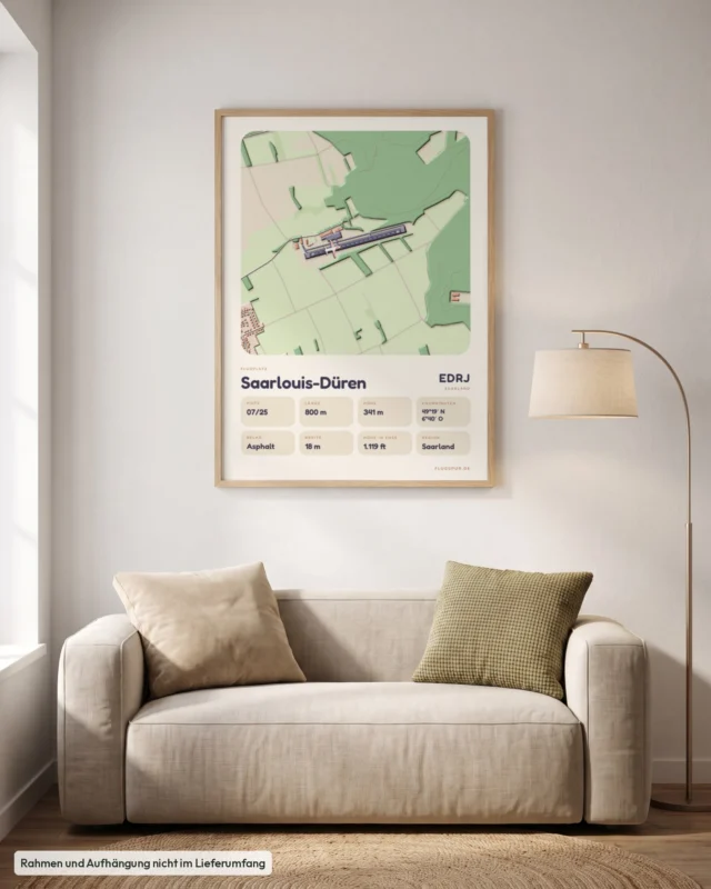 Poster Flugplatz Saarlouis-Düren (EDRJ) im Wohnzimmer, Stil Clay