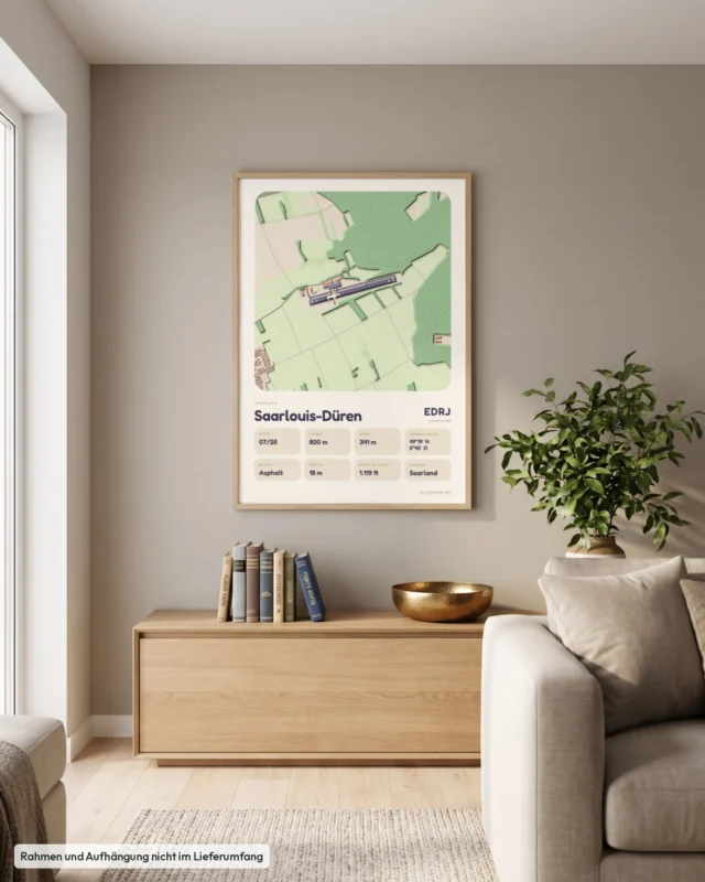 Poster Flugplatz Saarlouis-Düren (EDRJ) im Wohnzimmer, Stil Clay