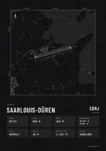Poster Flugplatz Saarlouis-Düren (EDRJ), Stil Technical schwarz
