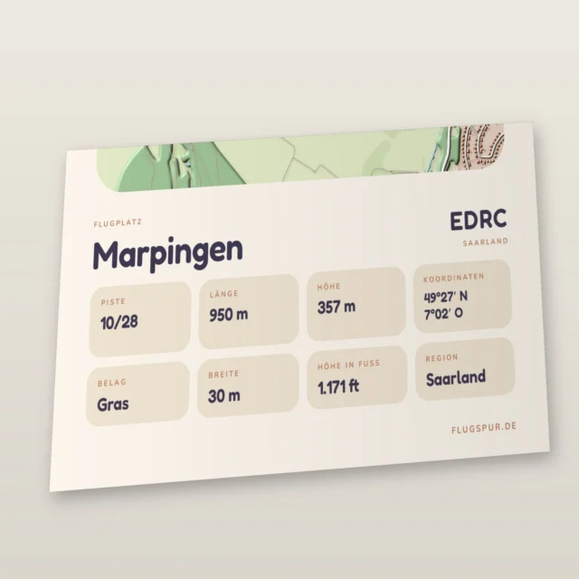 Poster Flugplatz Marpingen (EDRC), Stil Clay: Detailansicht mit Name, Kennung, Pistendaten und Koordinaten