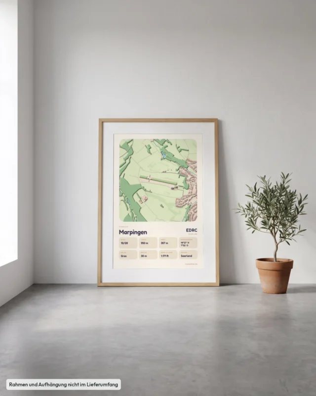 Poster Flugplatz Marpingen (EDRC) gerahmt, an die Wand gelehnt, Stil Clay