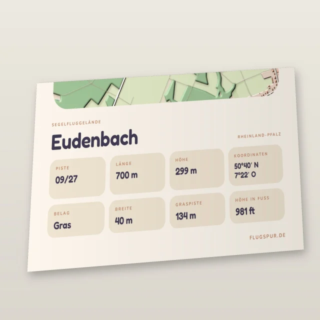 Poster Eudenbach im Stil Clay: Detailansicht von Name, Kennung, Piste und Koordinaten