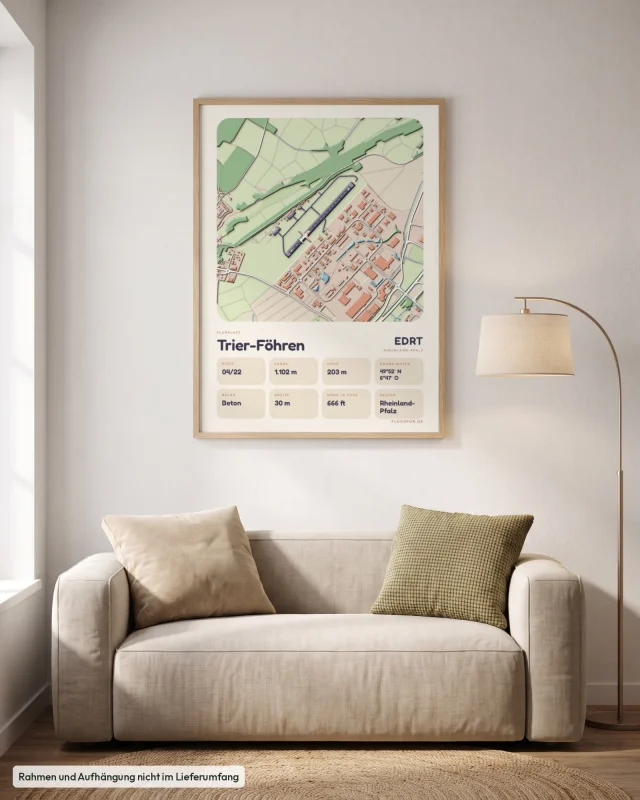 Poster Trier-Föhren im Stil Clay: Wohnzimmer – Sofa, Eiche