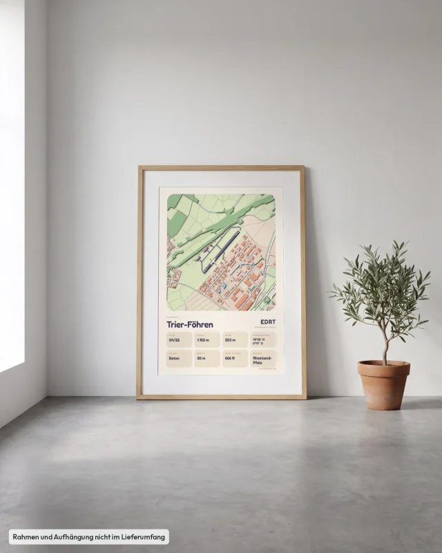 Poster Trier-Föhren im Stil Clay: Angelehnt – Eiche mit Passepartout, Betonboden