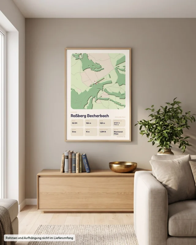 Poster Roßberg Becherbach im Stil Clay: Wohnzimmer – Sideboard mit Fliegerbüchern, Eiche