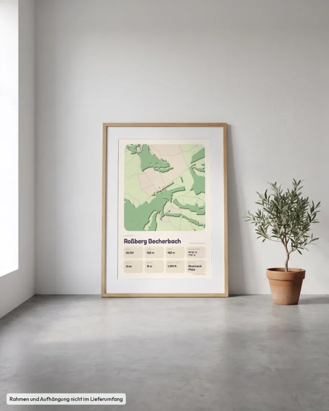 Poster Roßberg Becherbach im Stil Clay: Angelehnt – Eiche mit Passepartout, Betonboden