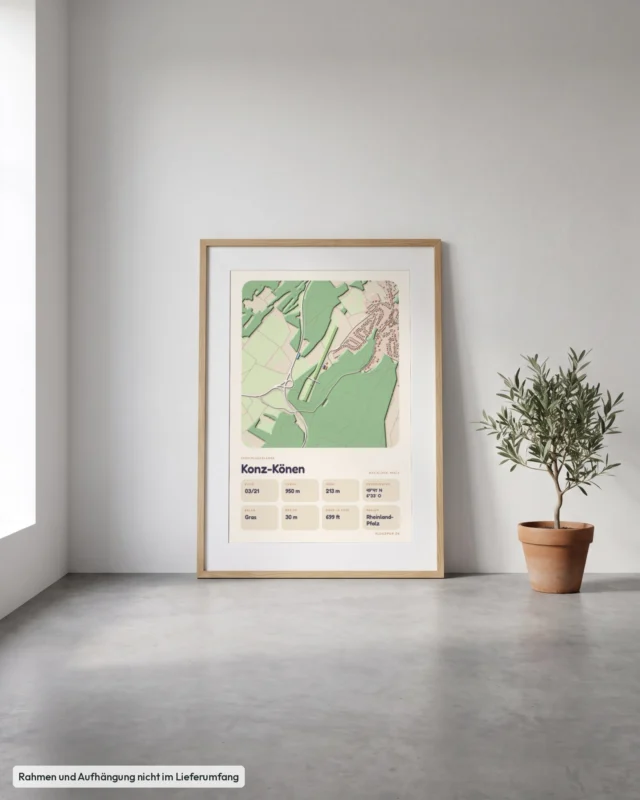Poster Segelfluggelände Konz-Könen gerahmt, an die Wand gelehnt, Stil Clay