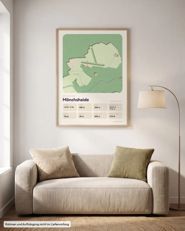 Poster Mönchsheide im Stil Clay: Wohnzimmer – Sofa, Eiche