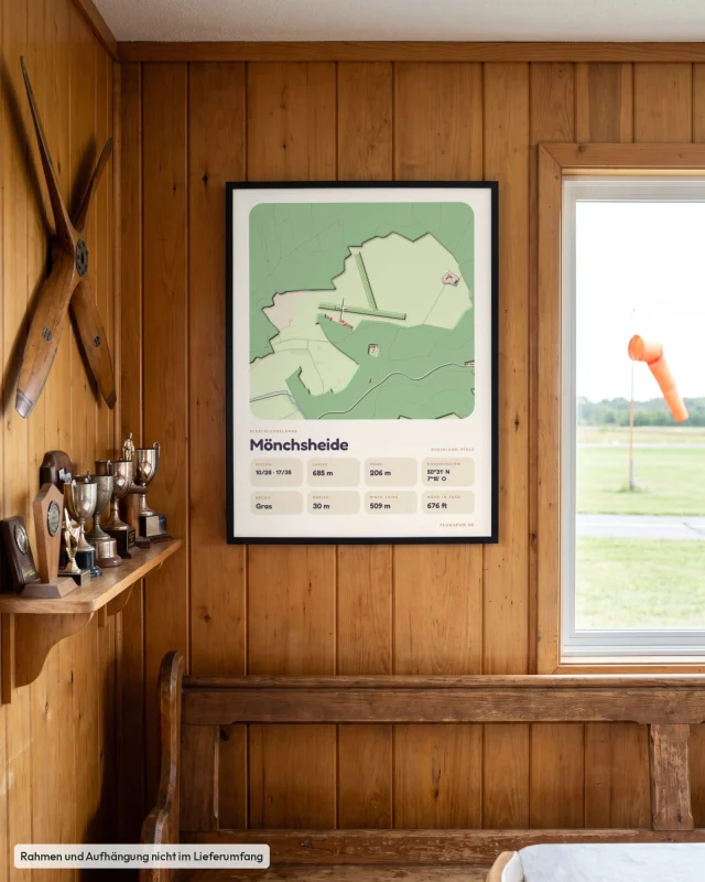 Poster Mönchsheide im Stil Clay: Clubheim – Holzwand, Propeller, Windsack