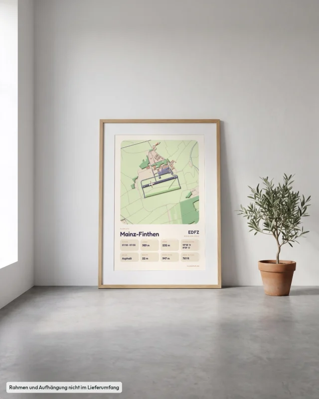 Poster Mainz-Finthen im Stil Clay: Angelehnt – Eiche mit Passepartout, Betonboden
