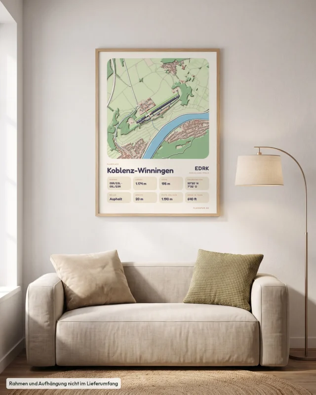 Poster Koblenz-Winningen im Stil Clay: Wohnzimmer – Sofa, Eiche