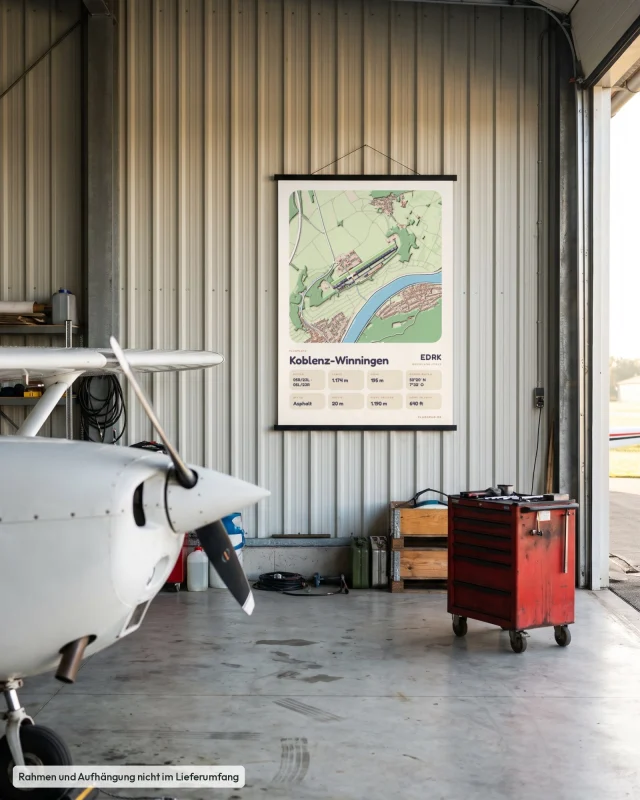 Poster Koblenz-Winningen im Stil Clay: Hangar Motorflug – Cessna-Nase, Posterleiste