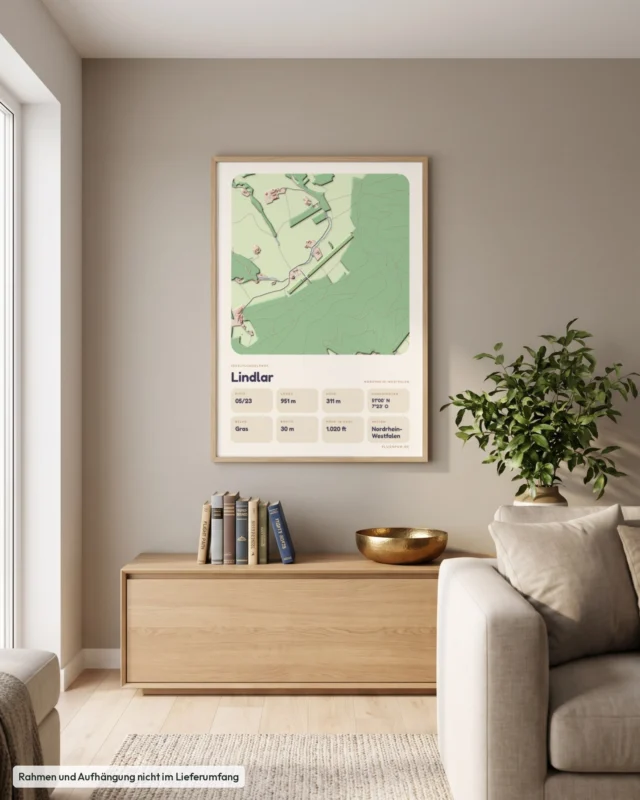 Poster Lindlar im Stil Clay: Wohnzimmer – Sideboard mit Fliegerbüchern, Eiche