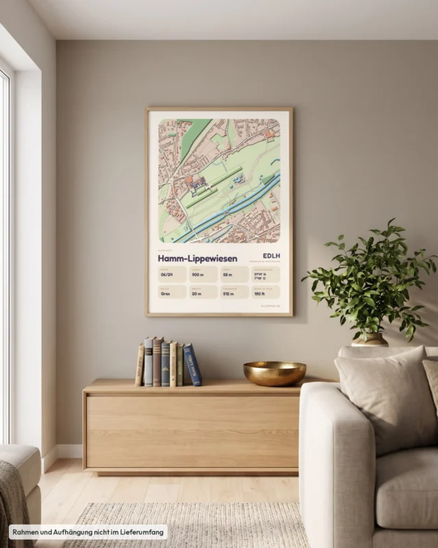Poster Flugplatz Hamm-Lippewiesen (EDLH) im Wohnzimmer, Stil Clay