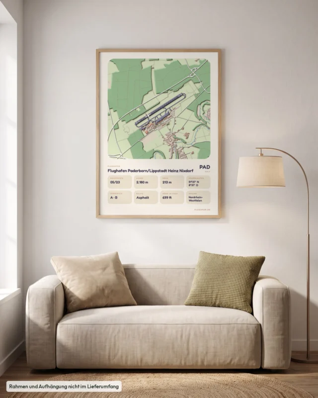 Poster Flughafen Paderborn/Lippstadt (PAD/EDLP) im Wohnzimmer, Stil Clay