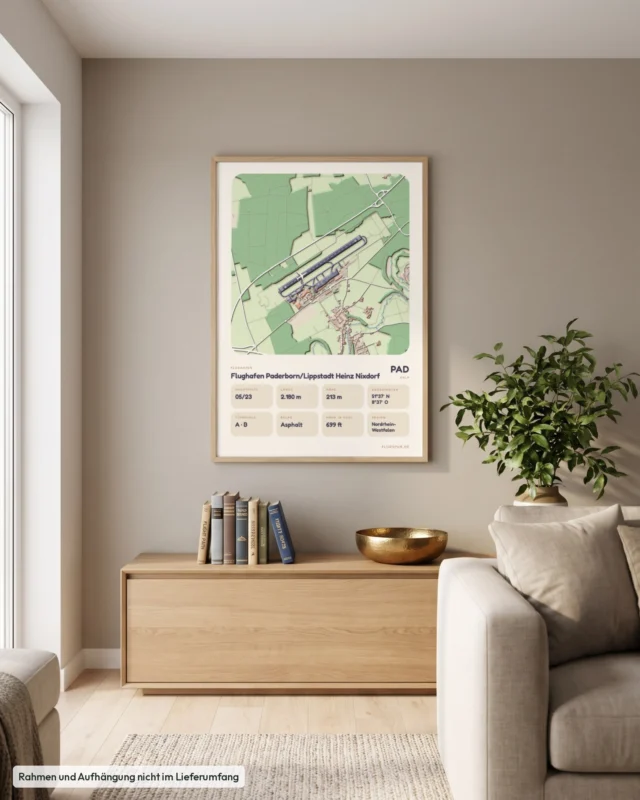 Poster Flughafen Paderborn/Lippstadt (PAD/EDLP) im Wohnzimmer, Stil Clay