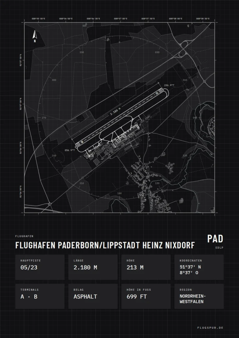 Poster Flughafen Paderborn/Lippstadt (PAD/EDLP), Stil Technical schwarz