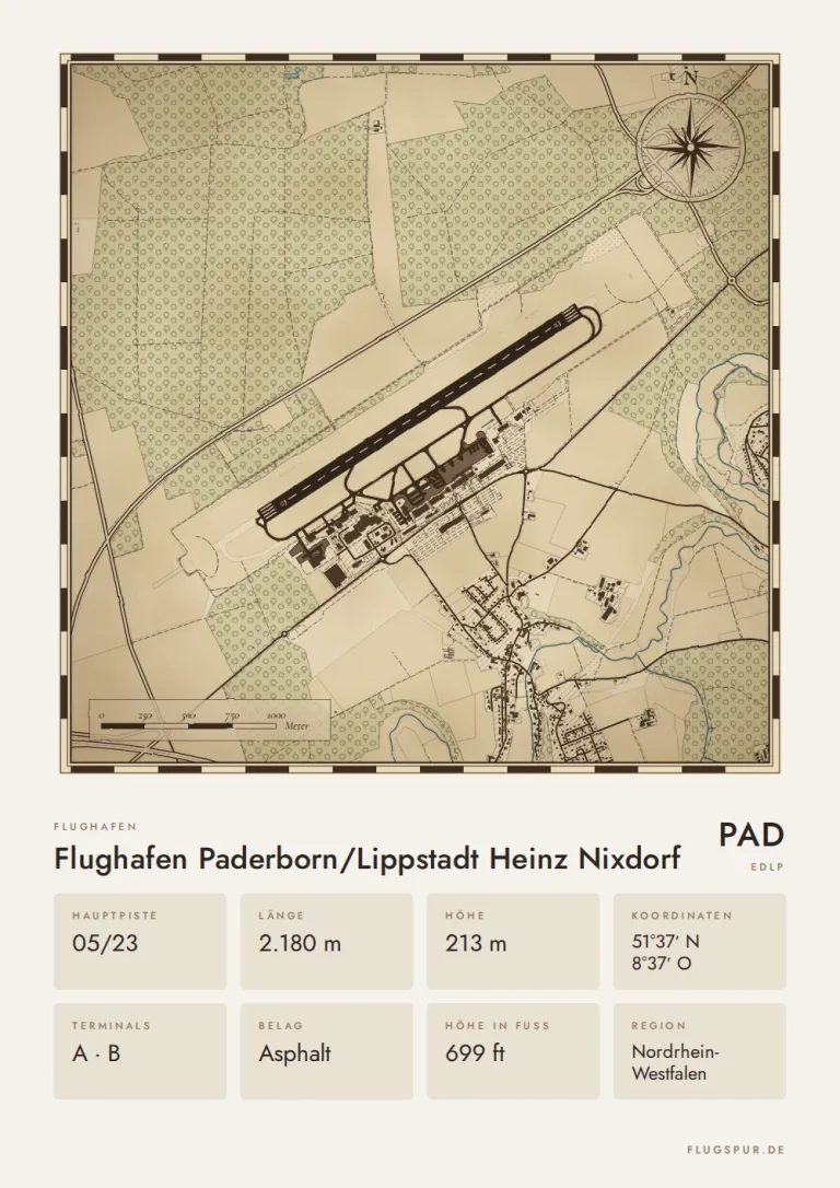 Poster Flughafen Paderborn/Lippstadt (PAD/EDLP), Stil Vintage